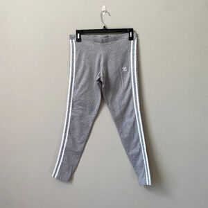 Adidas Women's Medium Classic 3 Stripes Gray Gym Jogging Tight Leggings CY4761
